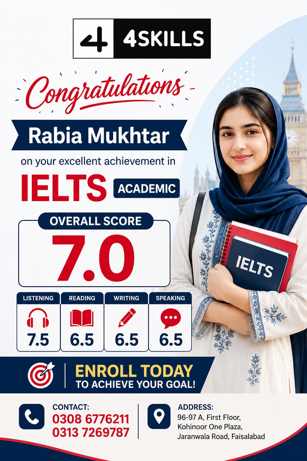 RABIA MUKHTAR - IELTS Overall Band Score 7.0